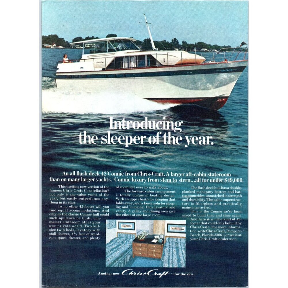 1971 Chris Craft Constellation 42 Connie Motor Yacht Vintage Print Ad Wall Art